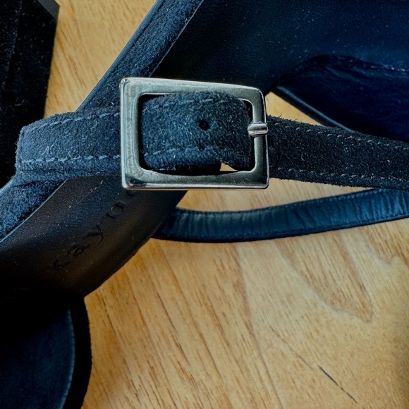 ❤️ JENNI KAYNE BLACK SUEDE LEATHER MARY JANE STRAP HEELS ROUND TOE 37 7 ITALY - Picture 12 of 13